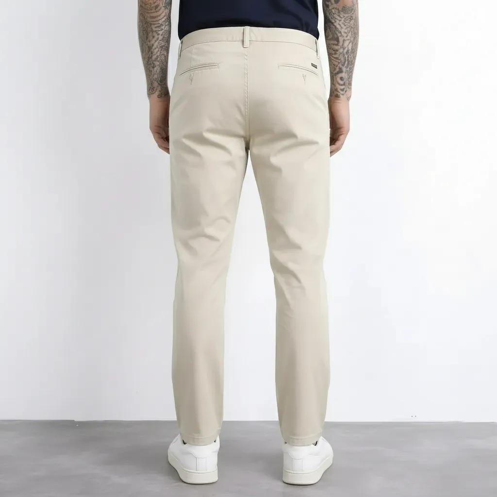 Men Cream Solid Regular Fit Trouser