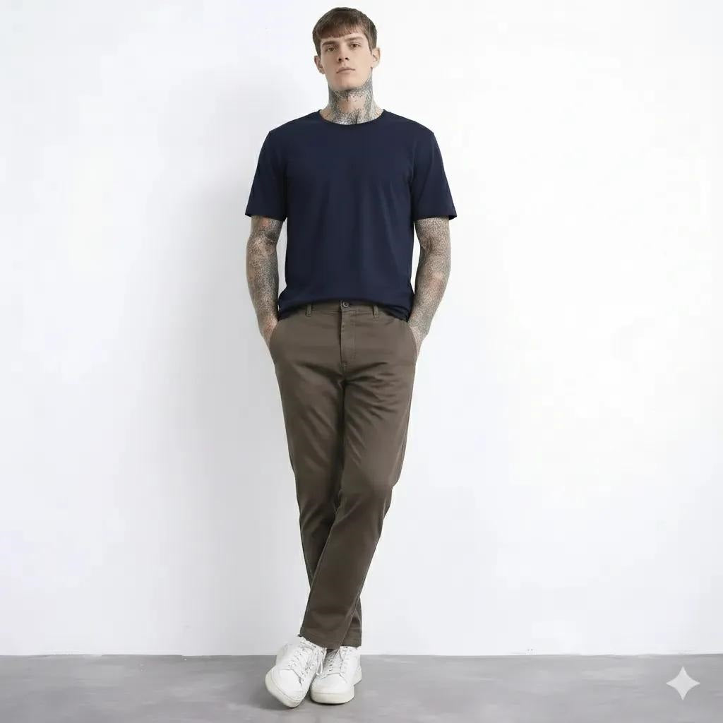 Men Dark Wood Chinos Trousers