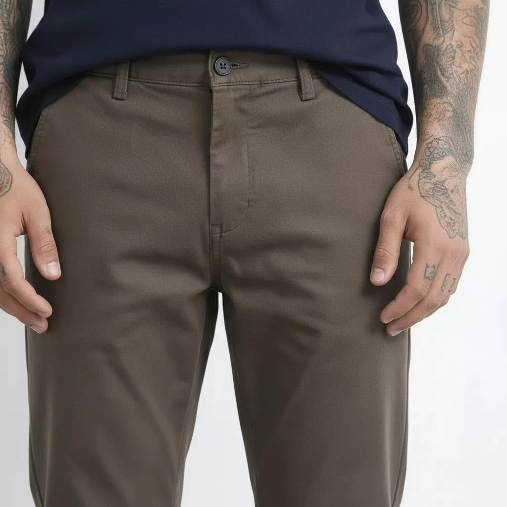 Men Dark Wood Chinos Trousers