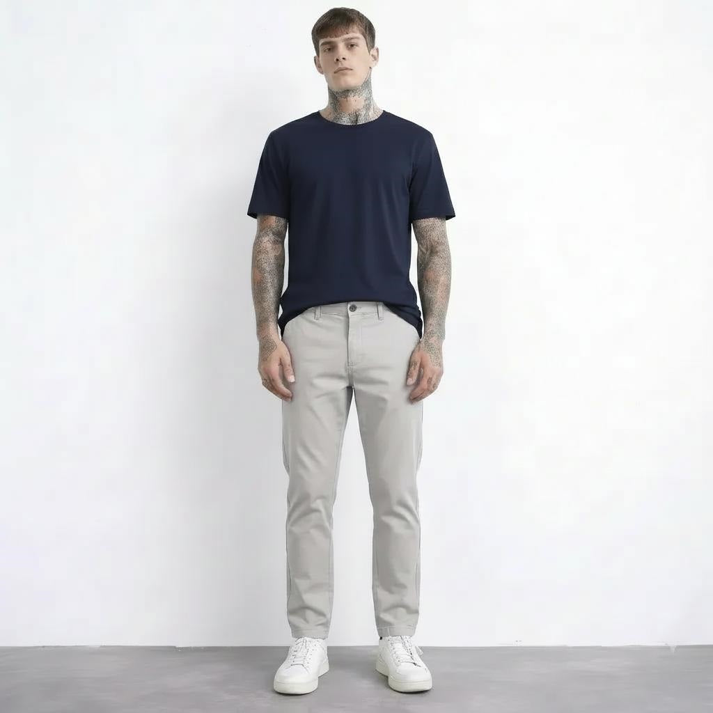 Men Light Grey Chinos Trousers