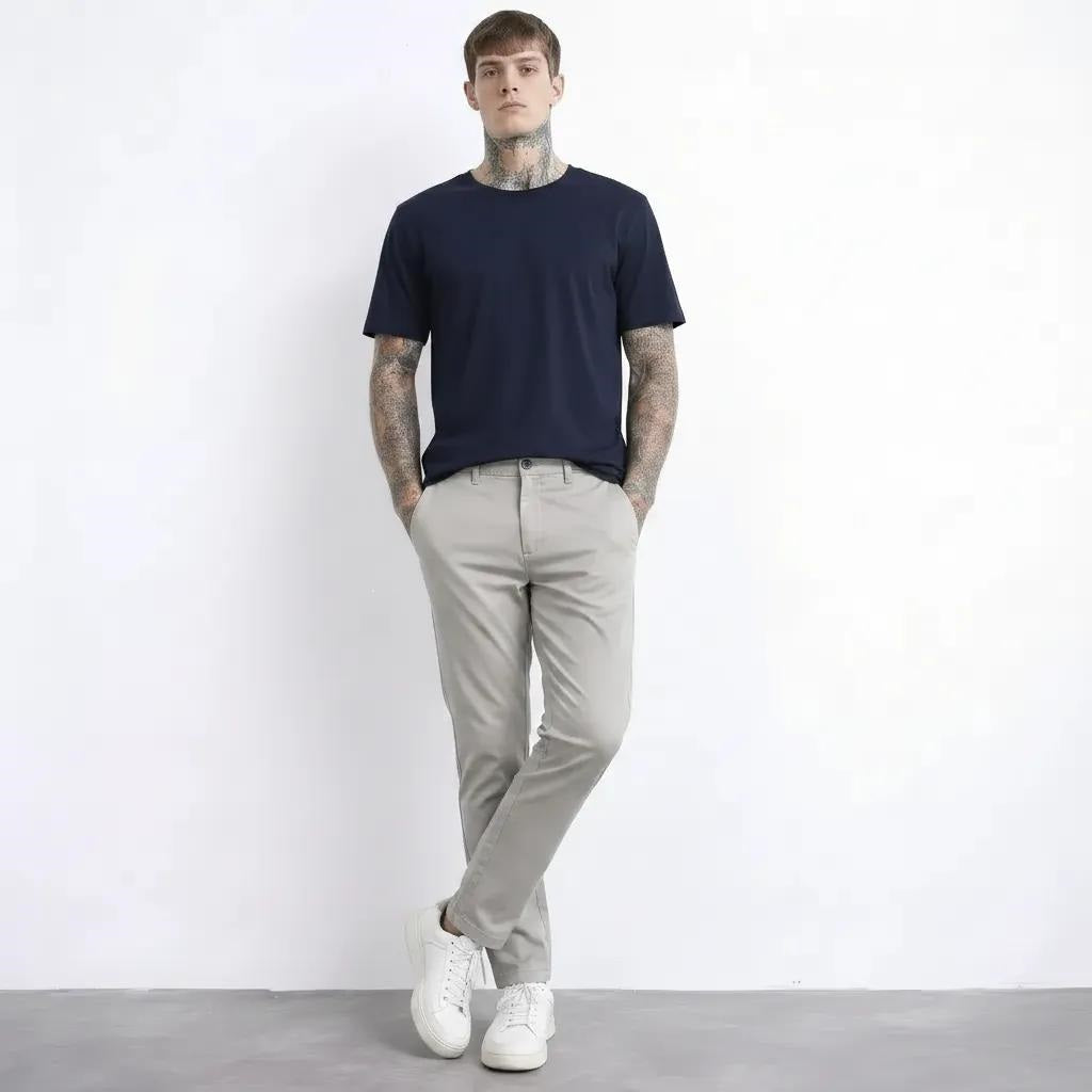 Men Light Grey Chinos Trousers