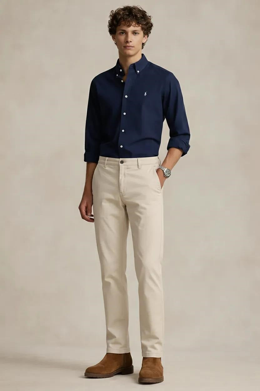 Men Cream Mid-Rise Chinos Trousers