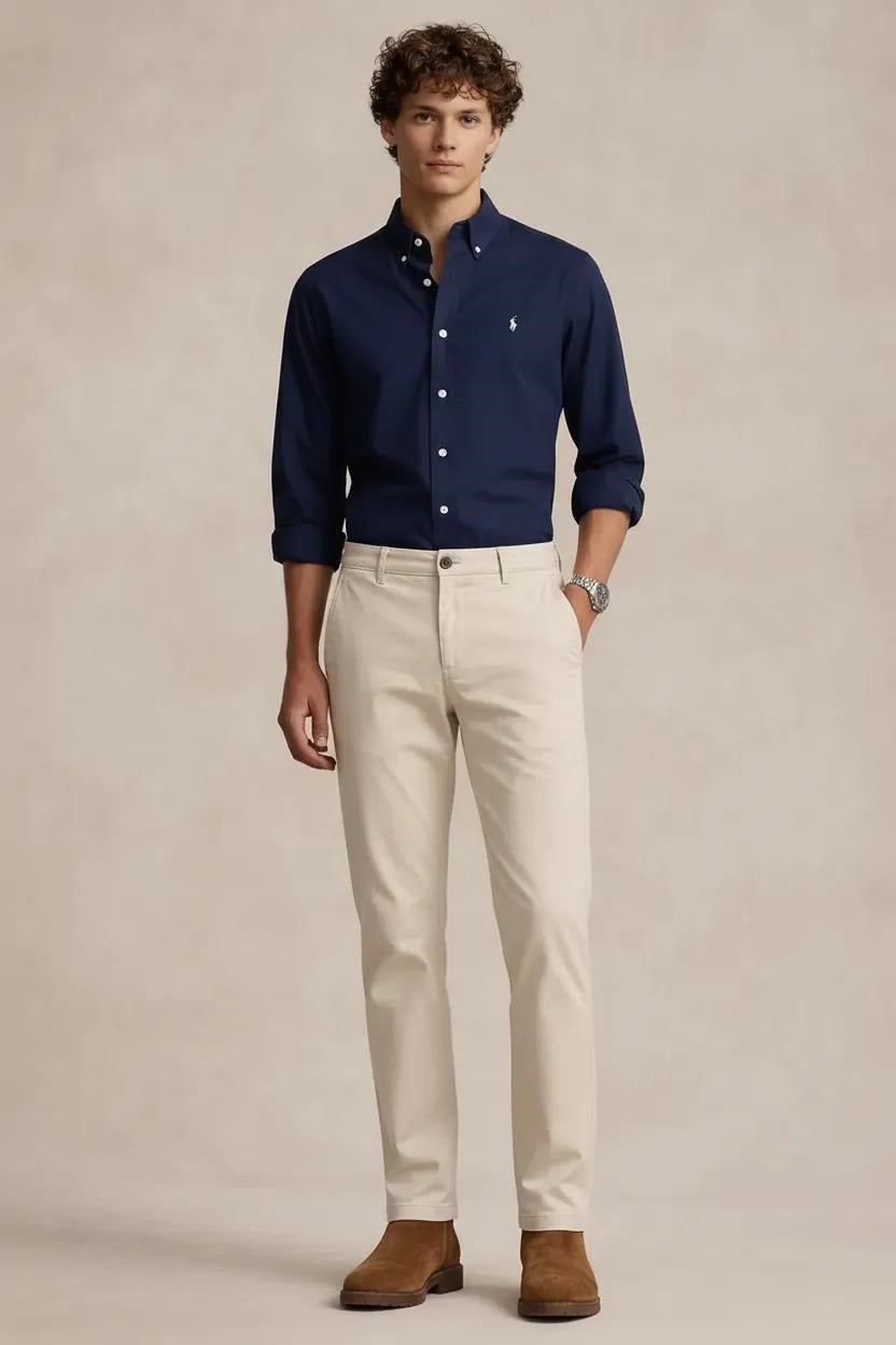 Men Cream Mid-Rise Chinos Trousers