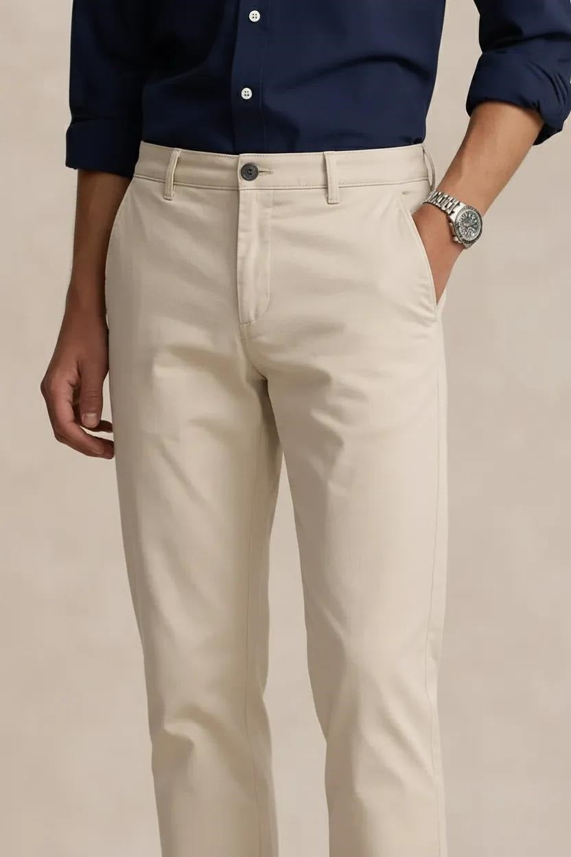 Men Cream Mid-Rise Chinos Trousers