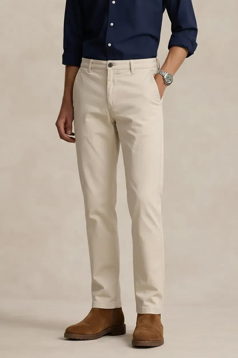 Men Cream Mid-Rise Chinos Trousers