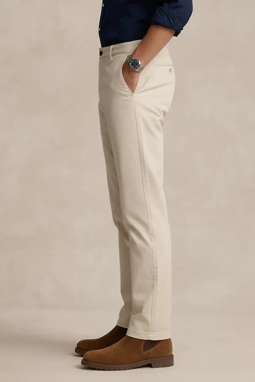 Men Cream Mid-Rise Chinos Trousers