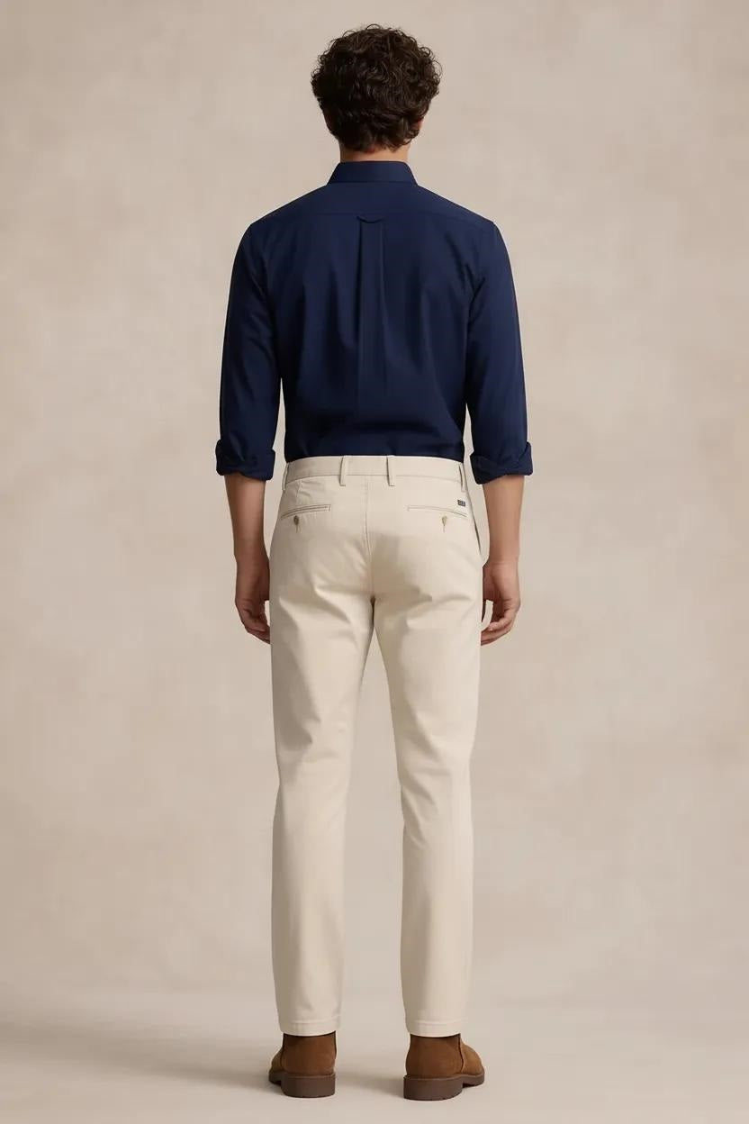 Men Cream Mid-Rise Chinos Trousers