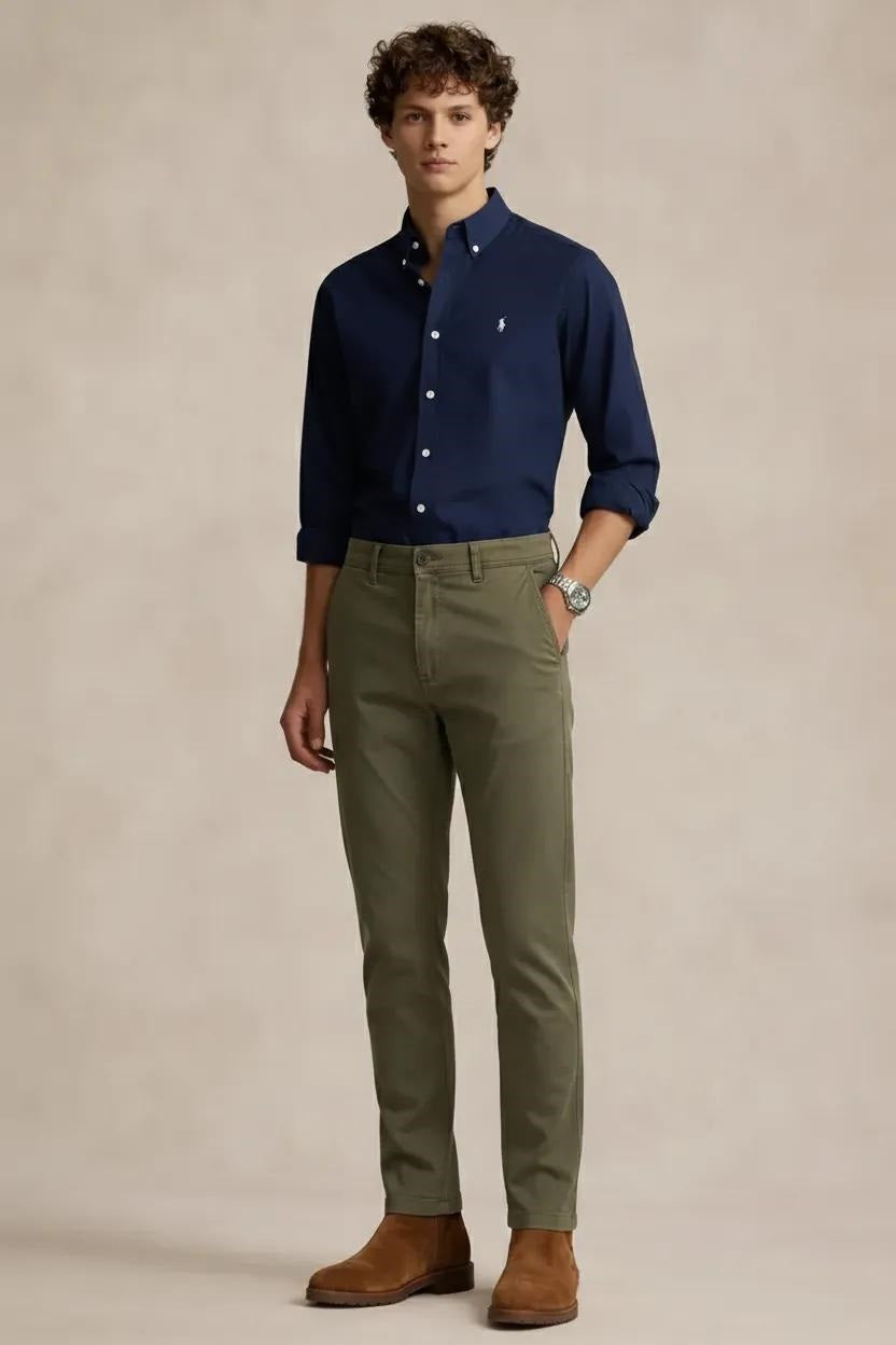 Men Espresso Mid-Rise Chinos Trousers