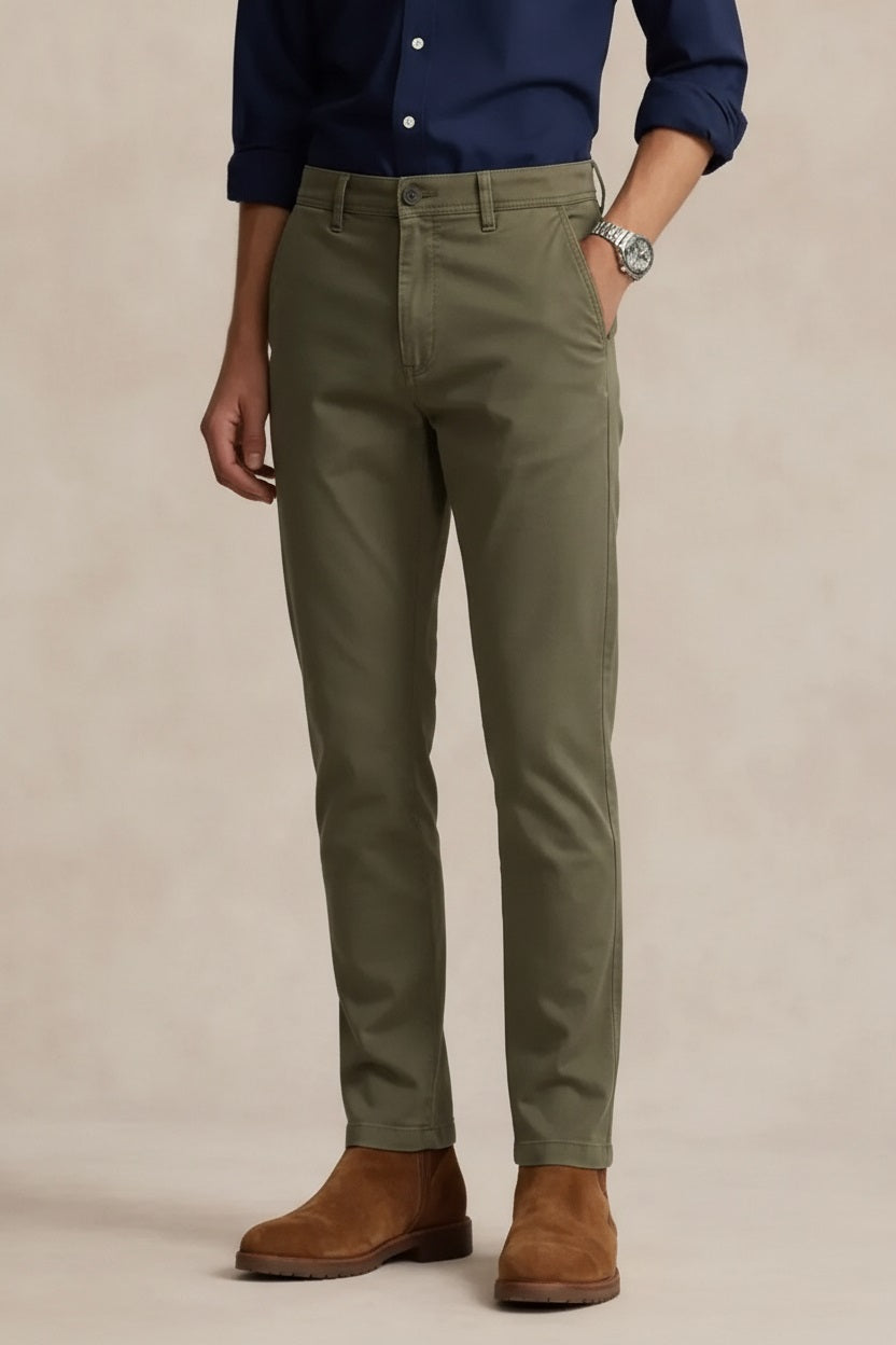 Men Espresso Mid-Rise Chinos Trousers