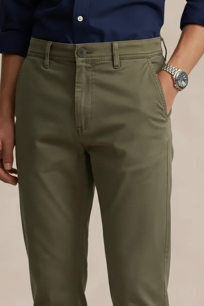Men Espresso Mid-Rise Chinos Trousers
