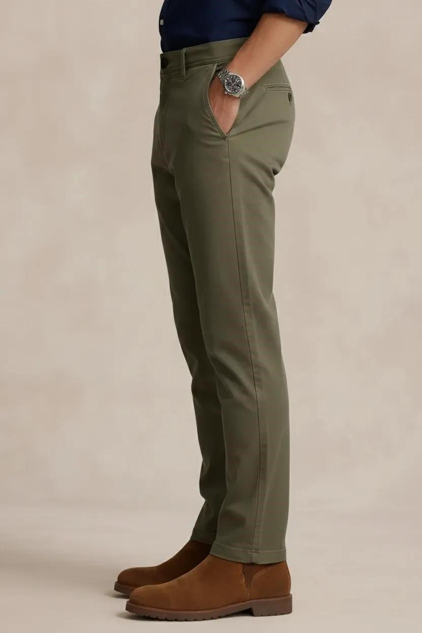 Men Espresso Mid-Rise Chinos Trousers