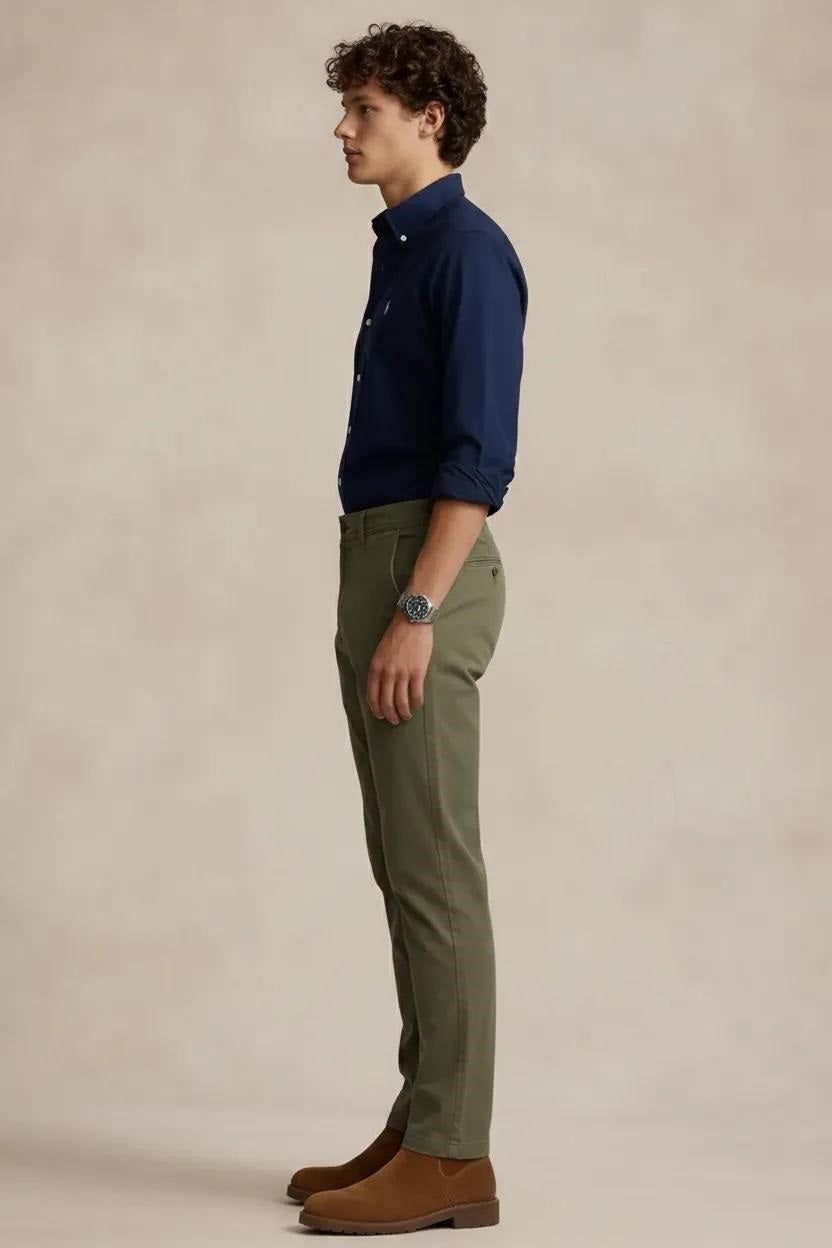 Men Espresso Mid-Rise Chinos Trousers
