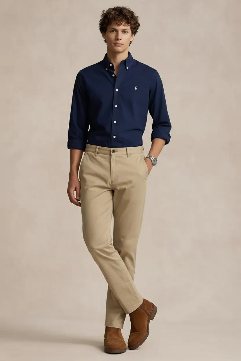 Men Beige Mid-Rise Chinos Trousers