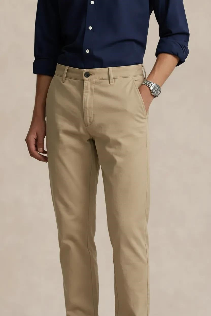 Men Beige Mid-Rise Chinos Trousers