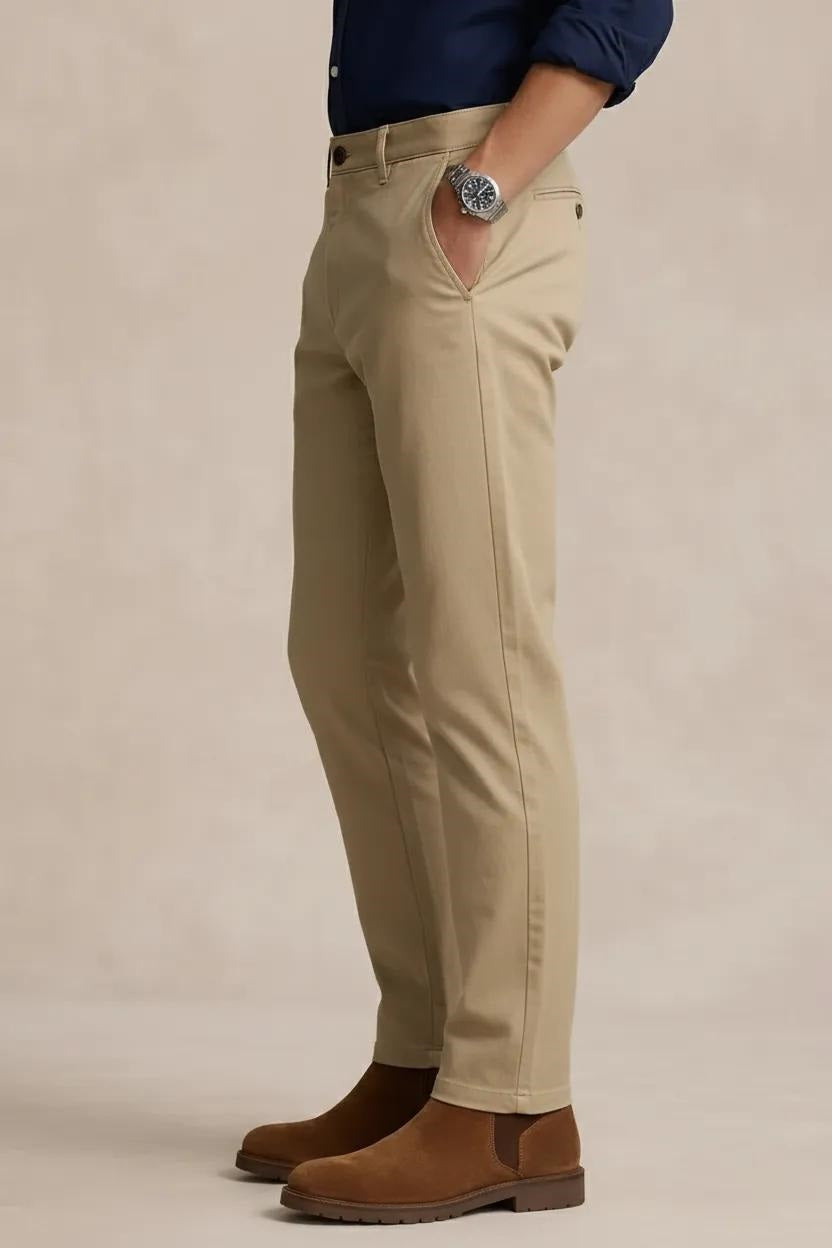 Men Beige Mid-Rise Chinos Trousers