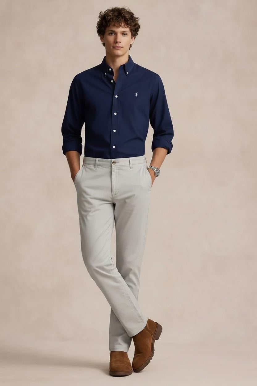 Men Light Grey Mid-Rise Chinos Trousers