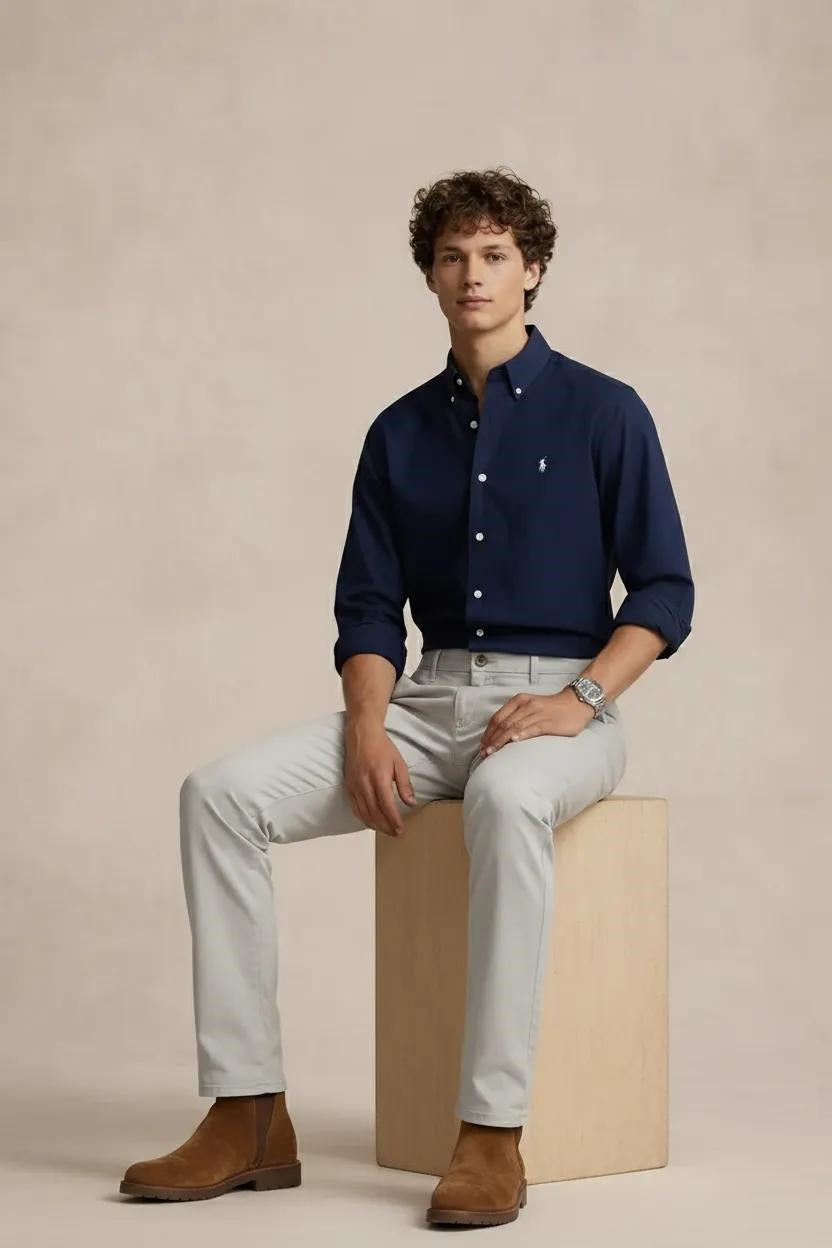 Men Light Grey Mid-Rise Chinos Trousers
