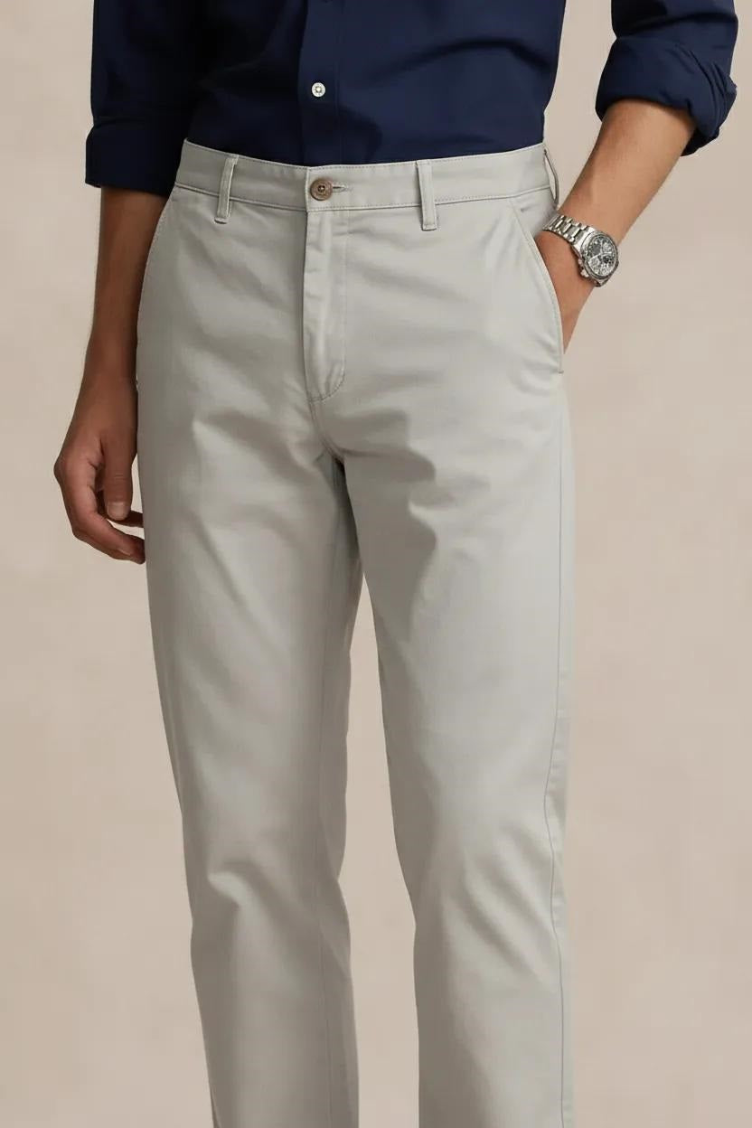 Men Light Grey Mid-Rise Chinos Trousers