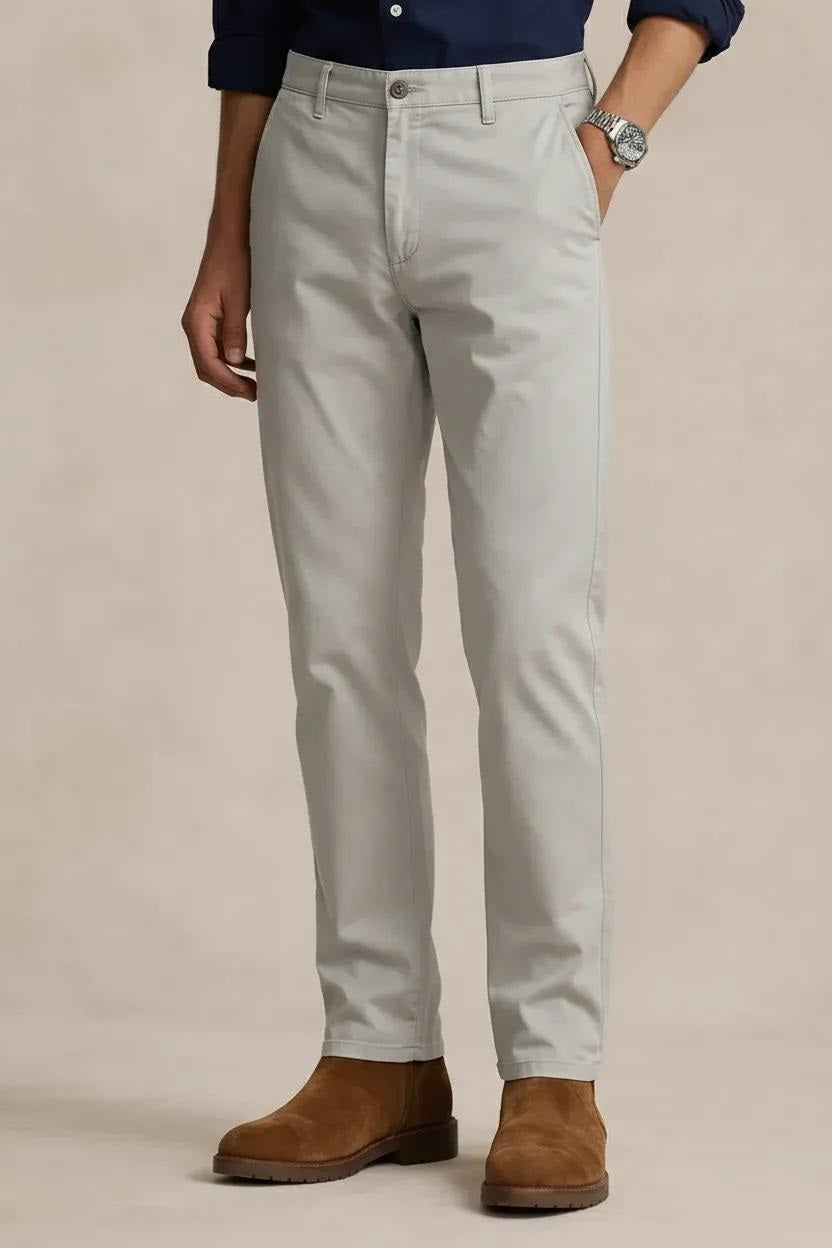 Men Light Grey Mid-Rise Chinos Trousers