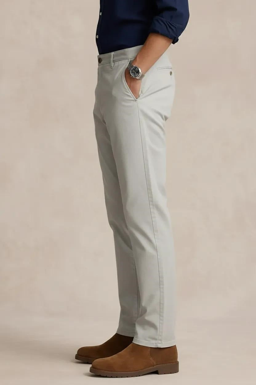 Men Light Grey Mid-Rise Chinos Trousers