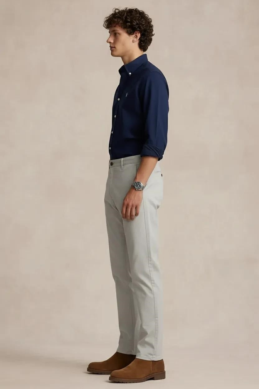 Men Light Grey Mid-Rise Chinos Trousers