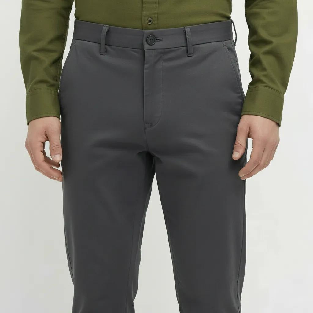 Men Navy Mid-Rise Chinos Trousers
