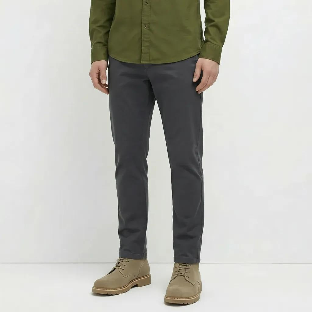 Men Navy Mid-Rise Chinos Trousers