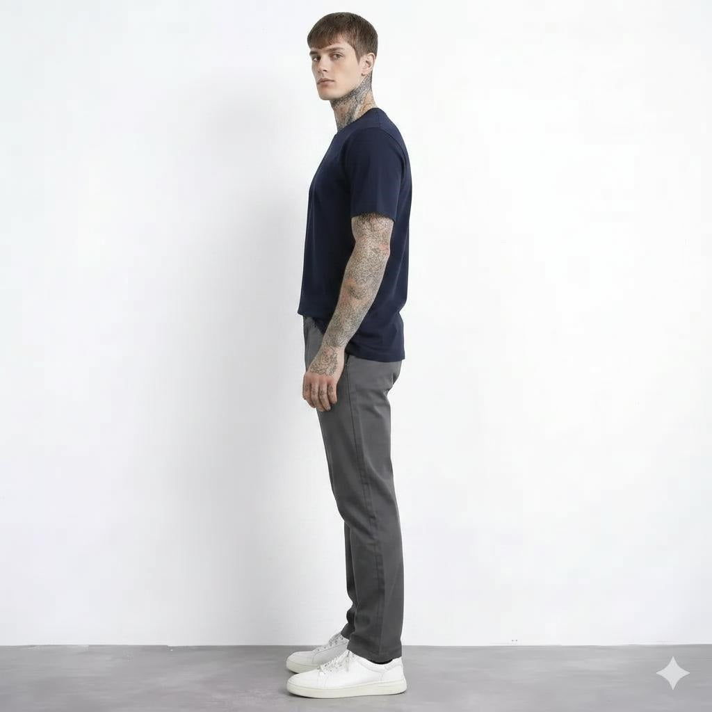 Men Coal Cotton Mid-Rise Chinos Trousers