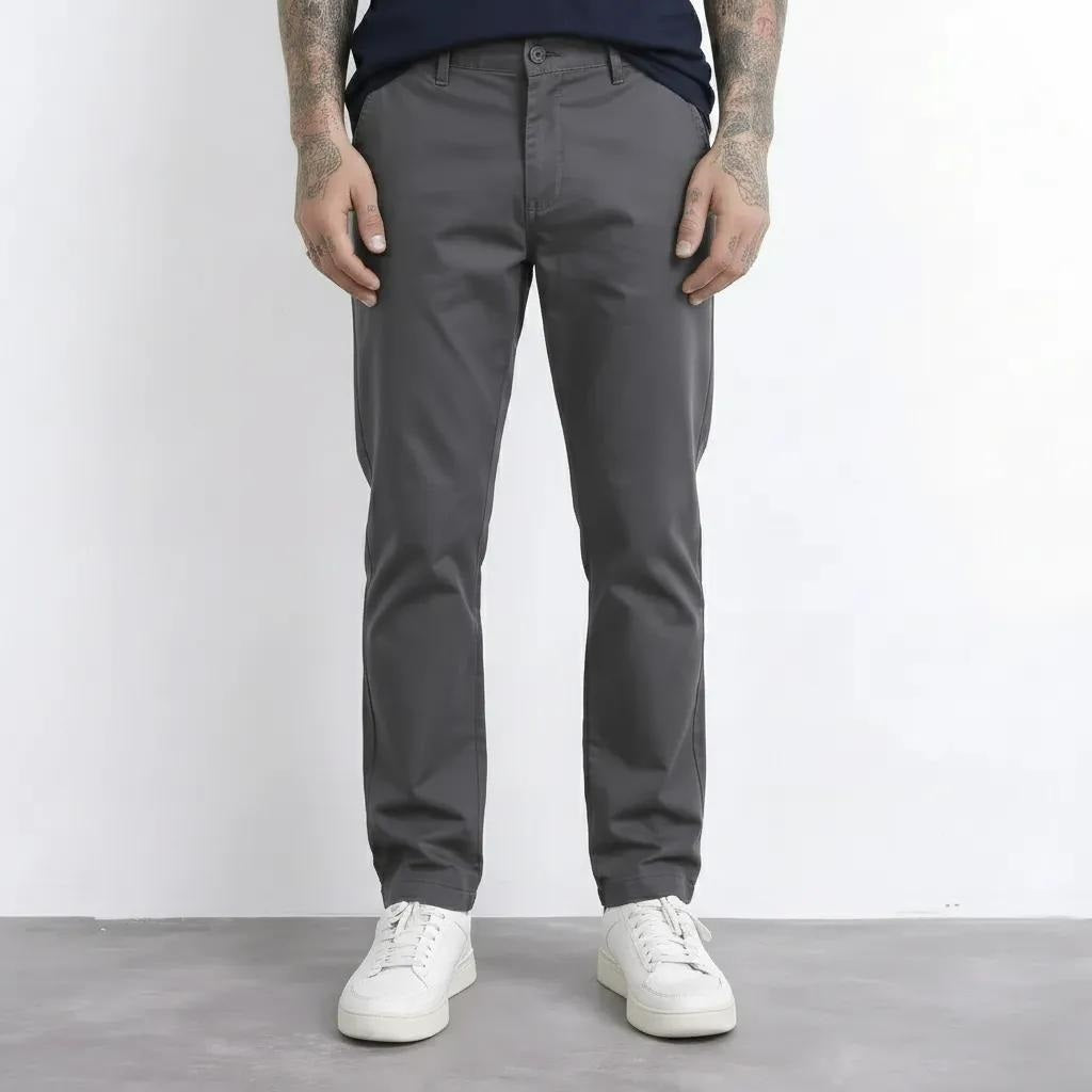 Men Coal Cotton Mid-Rise Chinos Trousers