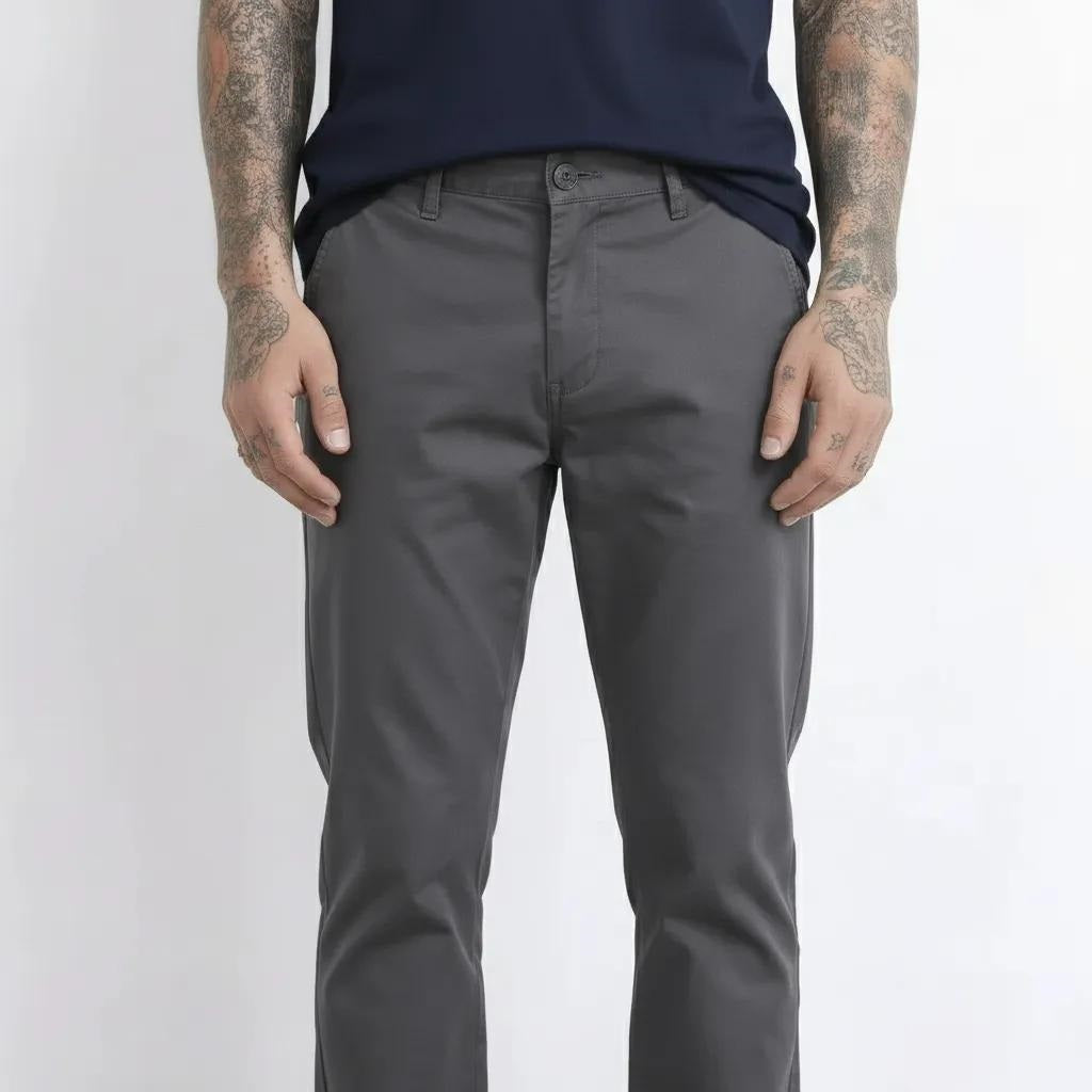 Men Coal Cotton Mid-Rise Chinos Trousers