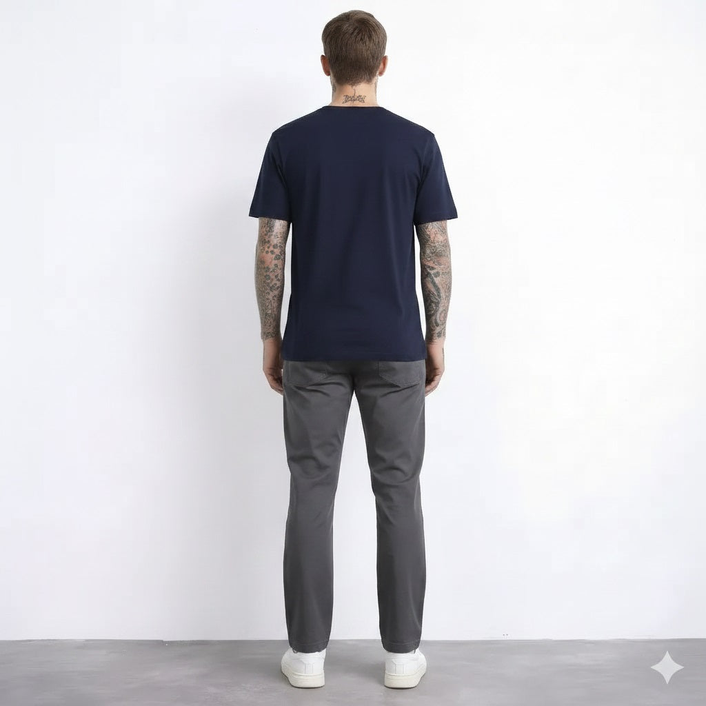 Men Coal Cotton Mid-Rise Chinos Trousers