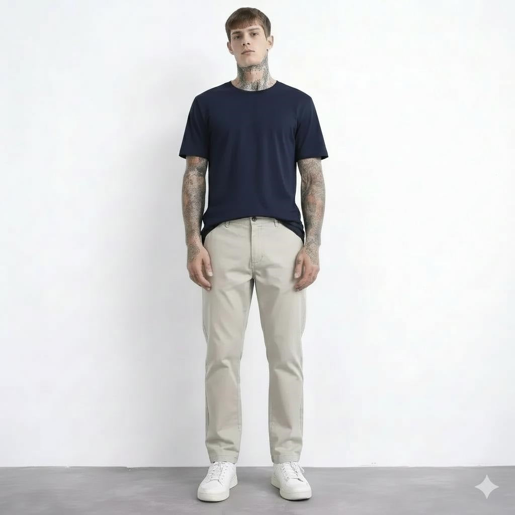 Men Light Grey Cotton Mid-Rise Chinos Trousers