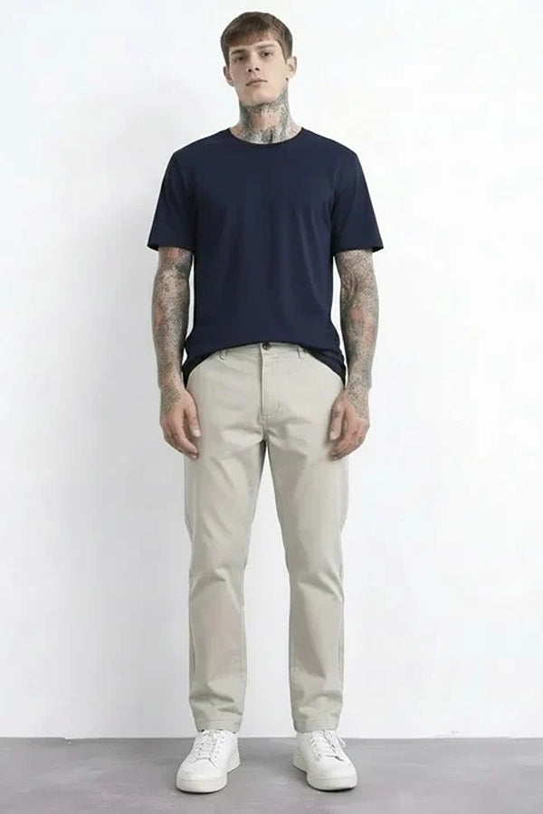 Men Cotton Mid-Rise Chinos Trousers