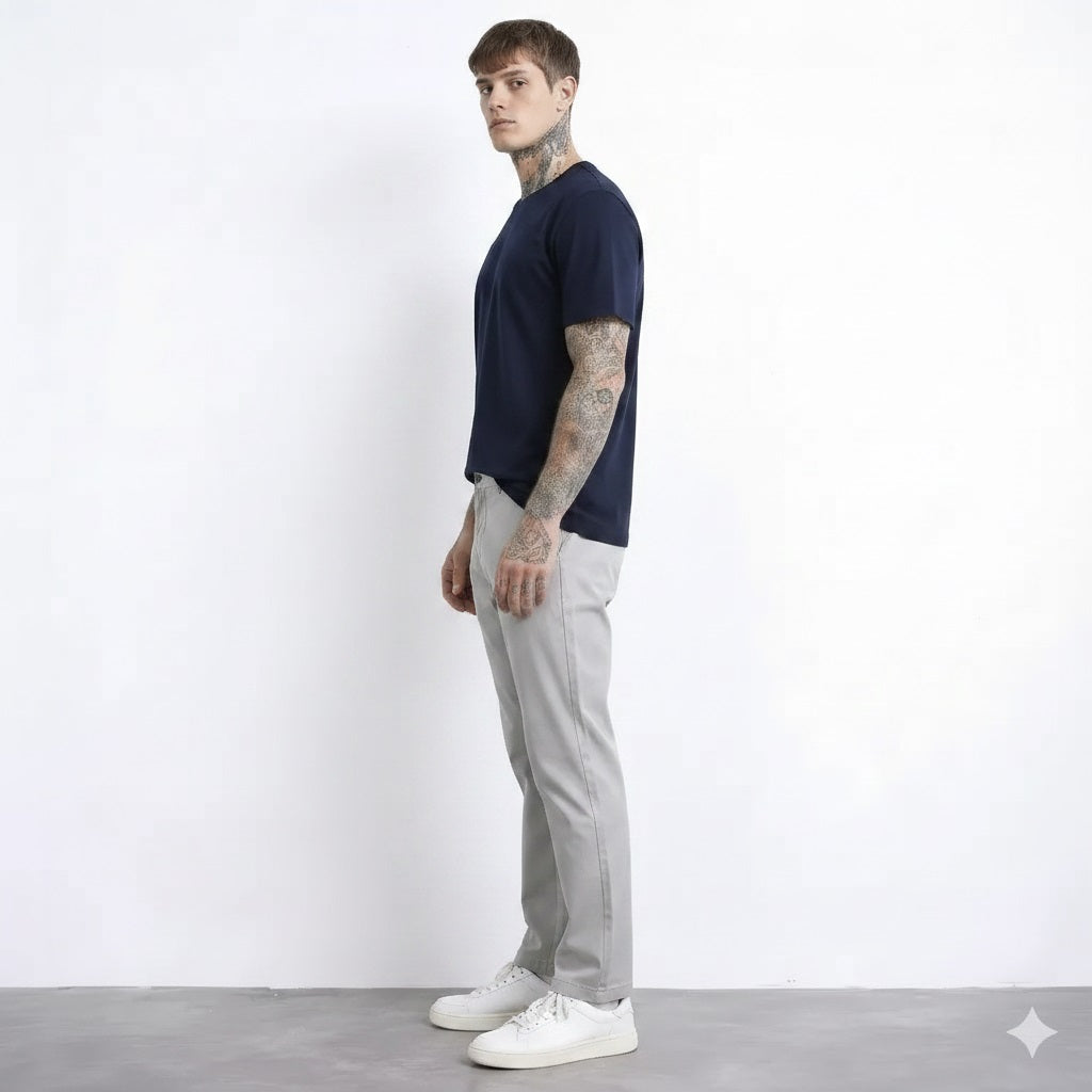 Men Light Grey Cotton Mid-Rise Chinos Trousers