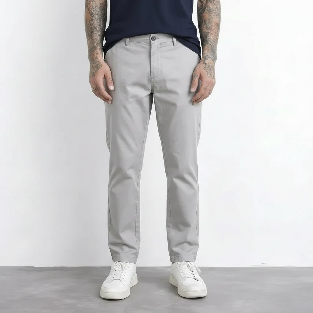Men Light Grey Cotton Mid-Rise Chinos Trousers