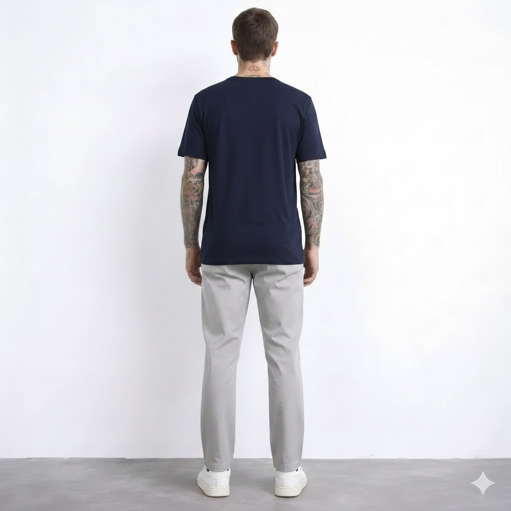 Men Light Grey Cotton Mid-Rise Chinos Trousers