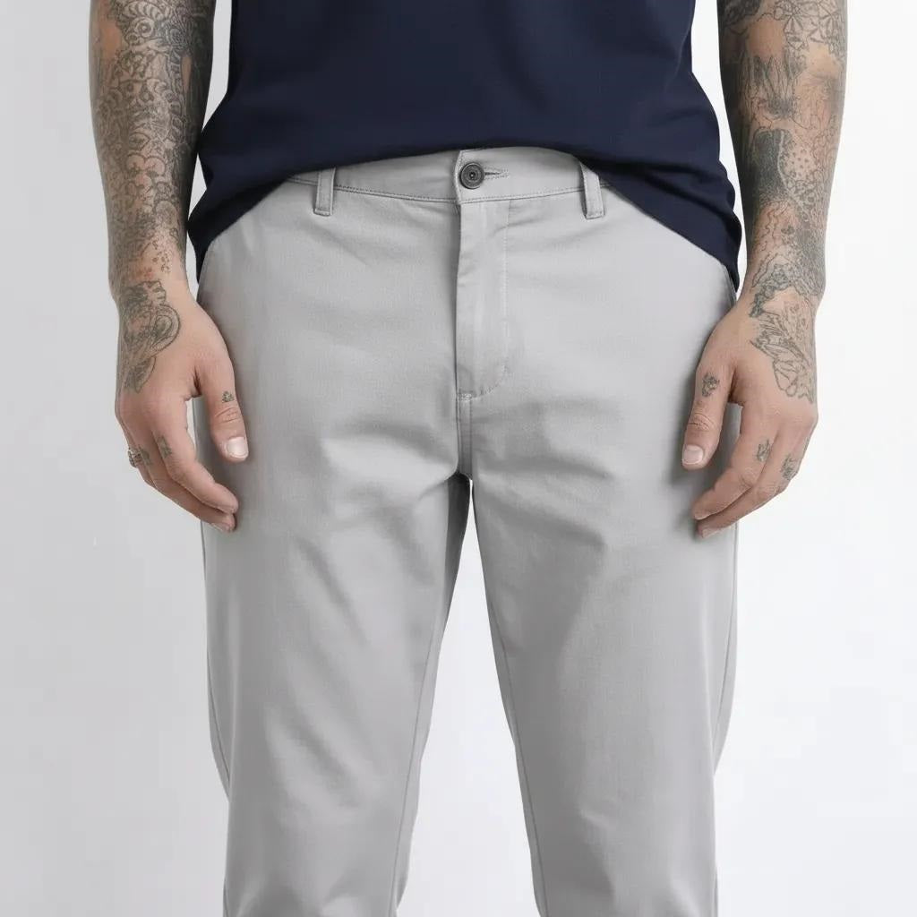 Men Light Grey Cotton Mid-Rise Chinos Trousers