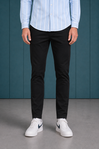 Men’s Black Woven Regular Fit Trouser | Solid Formal Casual Full-Length Pants