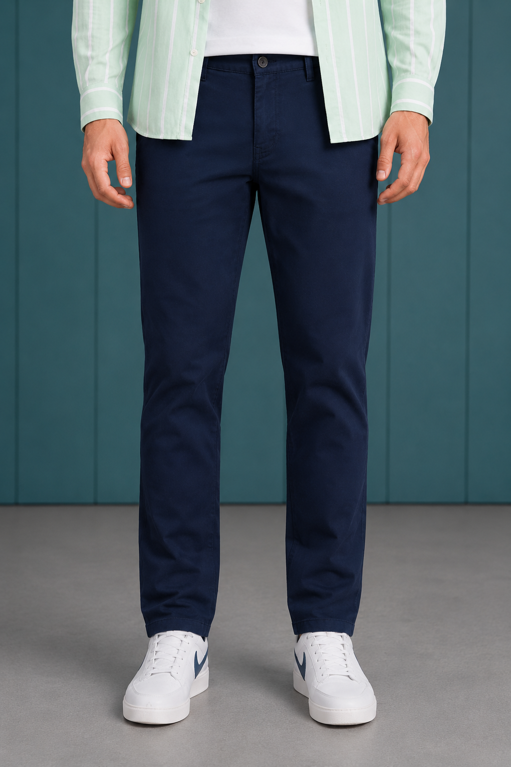Men’s Navy Woven Regular Fit Trouser | Solid Formal Casual Full-Length Pants