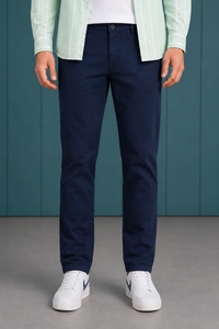 Men’s Navy Woven Regular Fit Trouser | Solid Formal Casual Full-Length Pants
