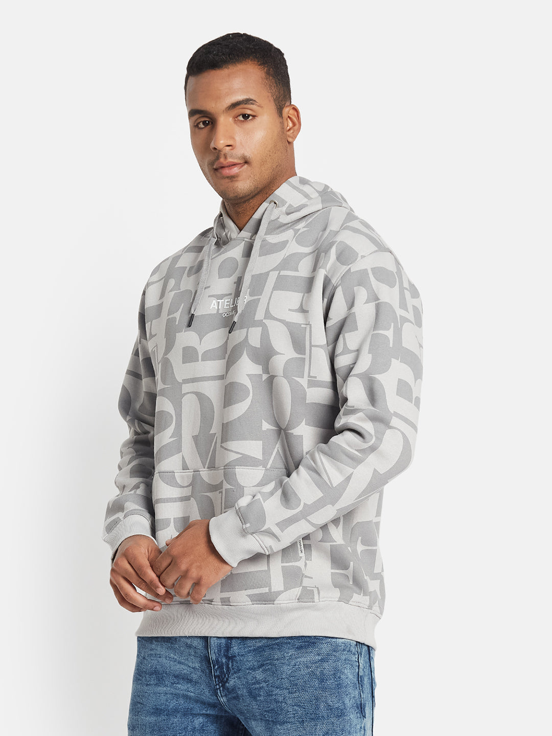 Octave Men Typography Printed Hooded Pullover Long Sleeves Sweatshirt