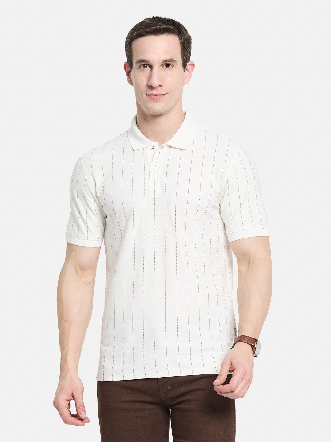 Octave Men Striped Polo Collar Cotton T-shirt