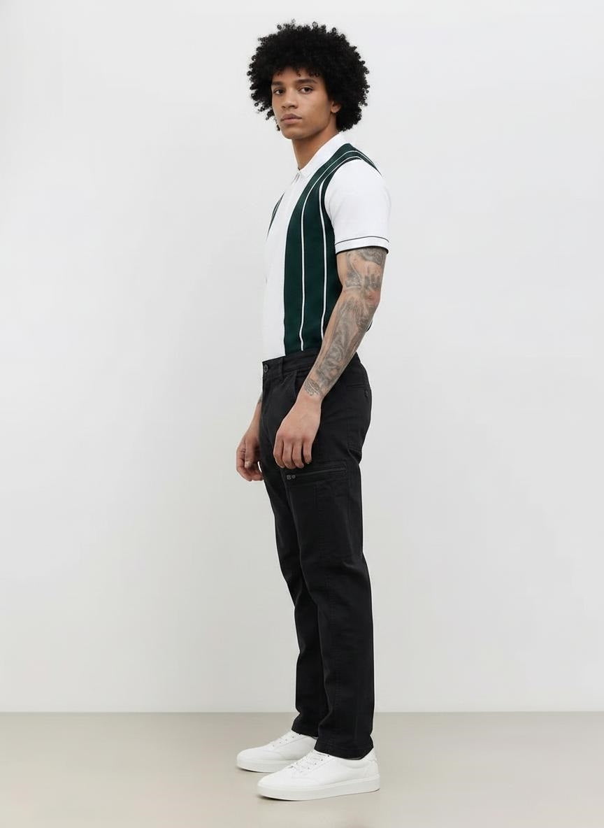 Men Black Solid Trousers