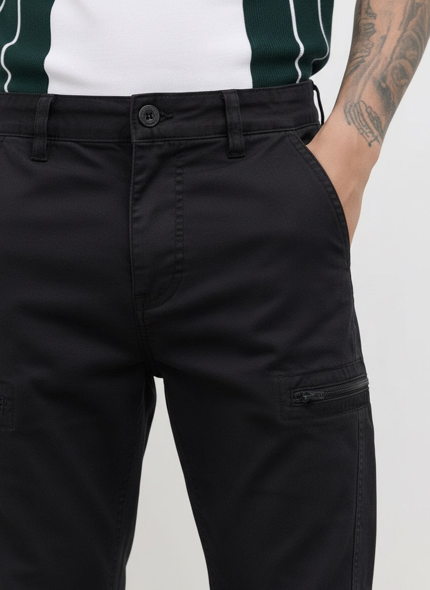 Men Black Solid Trousers