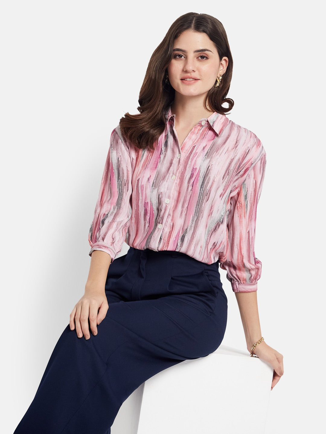 METTLE Women Abstract Print Cotton Shirt Style Top