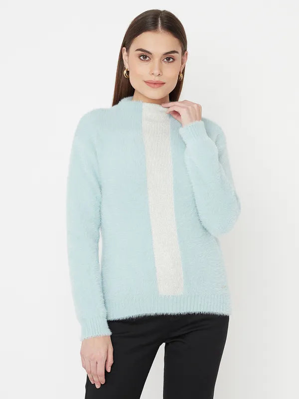 Blue White Full Sleeve Pullover Sweater