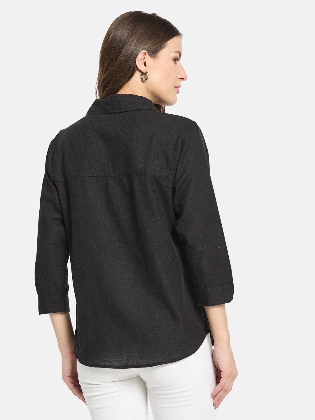 METTLE Women Black Cotton Shirt Collar Top