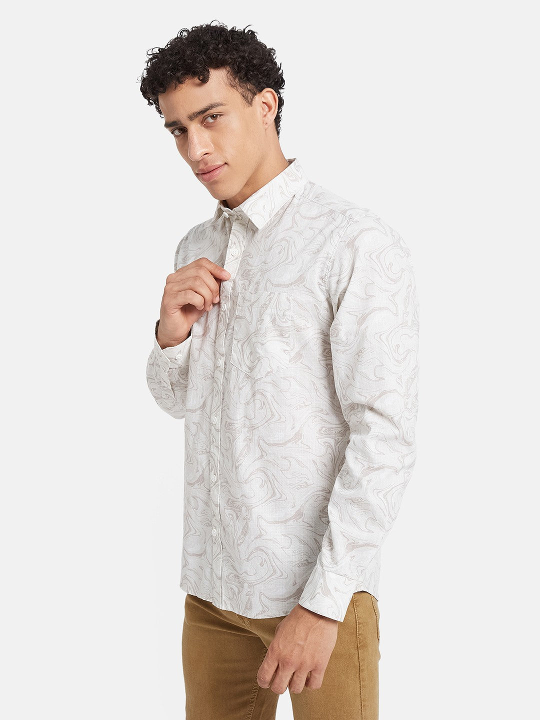 METTLE Men Abstract Printed Spread Collar Cotton Casual Shirt