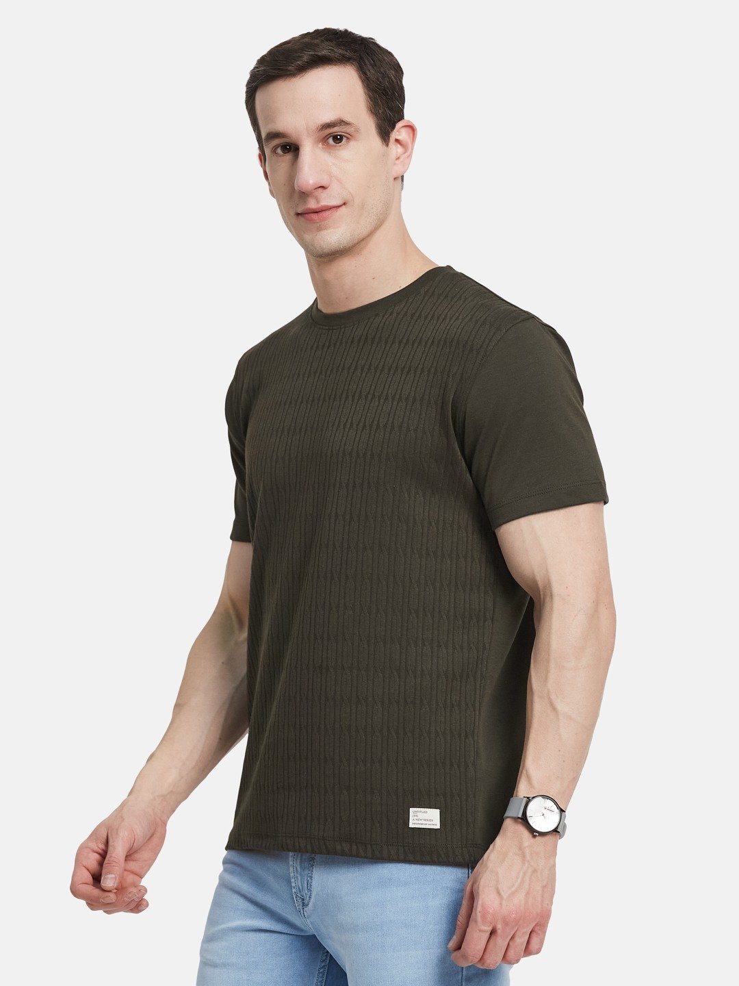 STRUCTURE ROUND NECK TRANSFER INTERLOCK T-SHIRT