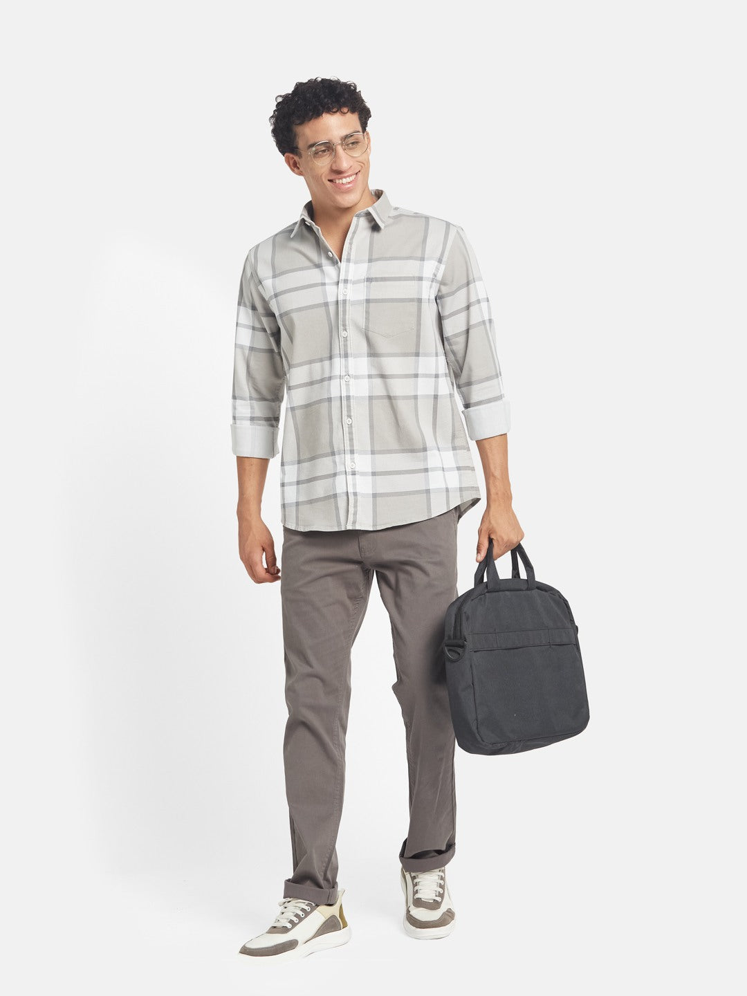 METTLE Checked Long Sleeves Spread Collar Cotton Opaque Regular Fit Casual Shirt